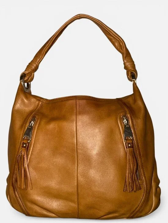 VTG B Makowsky Hobo Tan Leather Silver Nickel Accented Slouchy Shoulder Bag Boho - Picture 3 of 9